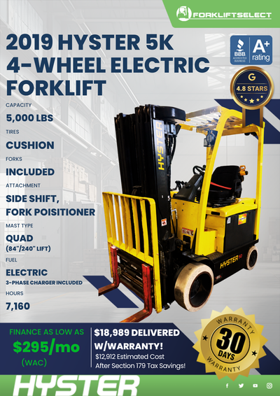 2019 HYSTER 5K 4- WHEEL ELECTRIC FORKLIFT