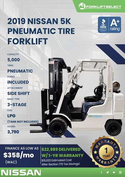 2019 NISSAN 5K PNEUMATIC TIRE FORKLIFT