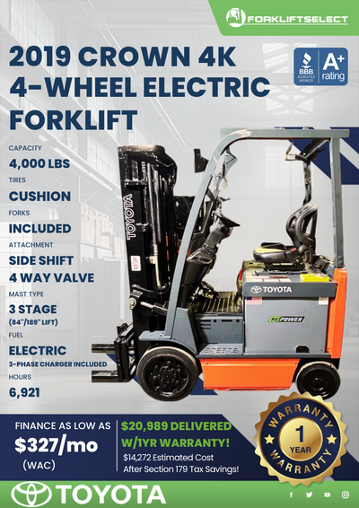 2019 CROWN 4K 4-WHEEL ELECTRIC FORKLIFT