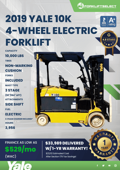 2019 YALE 10K 4- WHEEL ELECTRIC FORKLIFT