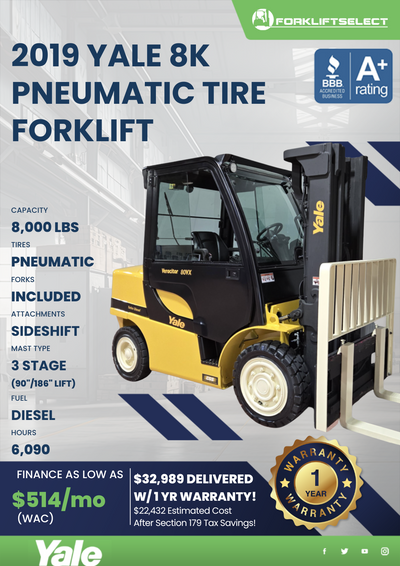 2019 YALE 8K PNEUMATIC TIRE FORKLIFT