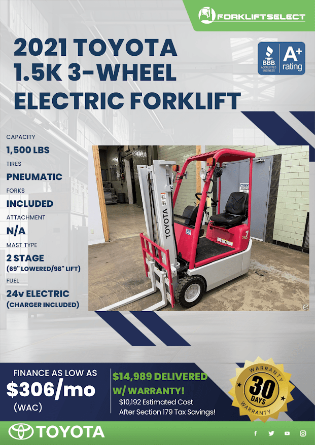 2021 TOYOTA 1.5K PNEUMATIC TIRE FORKLIFT