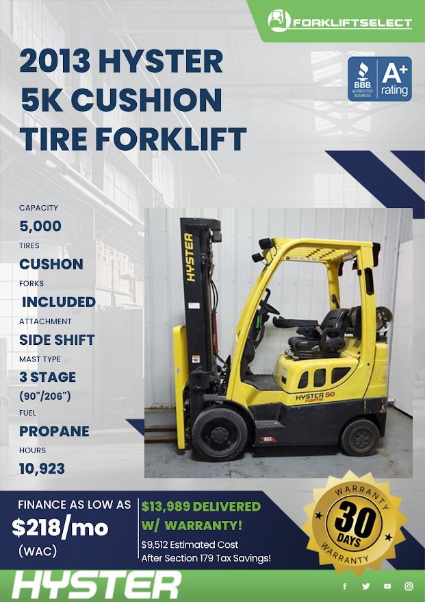 2013 HYSTER 5K CUSHION TIRE FORKLIFT