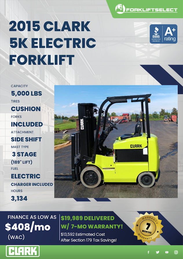 2015 CLARK 5K CUSHION TIRE FORKLIFT