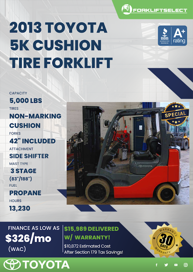 2013 TOYOTA 5K CUSHION TIRE FORKLIFT