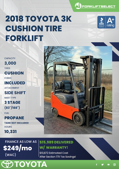 2018 TOYOTA 3K CUSHION TIRE FORKLIFT