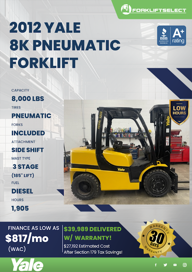 2012 YALE 8K PNEUMATIC TIRE FORKLIFT