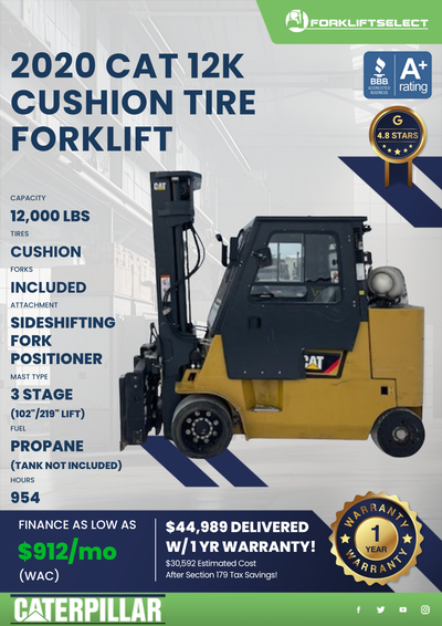 2020 CAT 12K CUSHION TIRE FORKLIFT