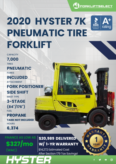 2020 HYSTER 7K PNEUMATIC TIRE FORKLIFT