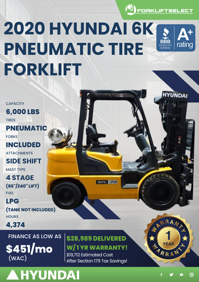 2020 HYUNDAI 6K PNEUMATIC TIRE FORKLIFT