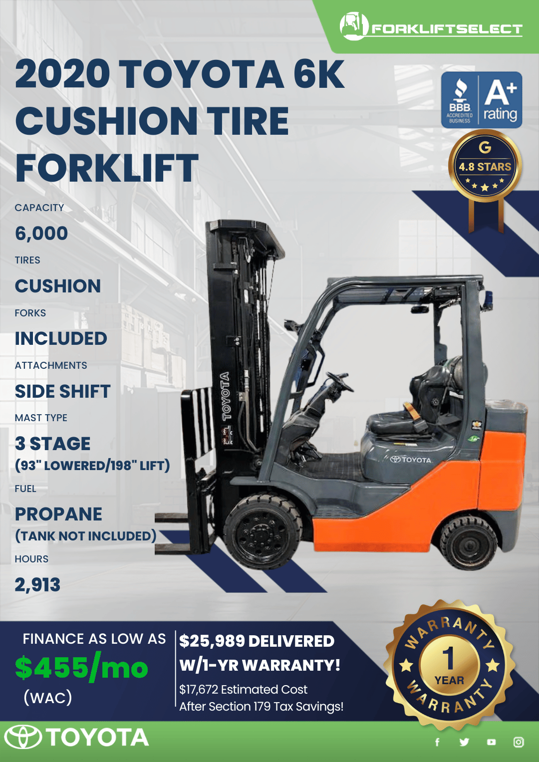 2020 TOYOTA 6K CUSHION TIRE FORKLIFT