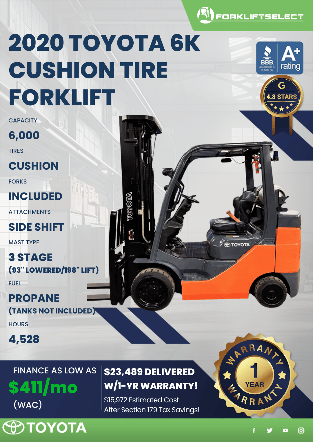 2020 TOYOTA 6K CUSHION TIRE FORKLIFT