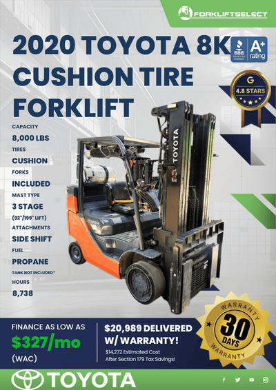 2020 TOYOTA 8K CUSHION TIRE FORKLIFT