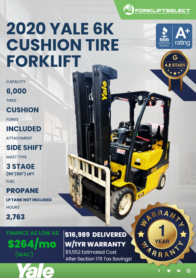 2020 YALE 6K CUSHION TIRE FORKLIFT