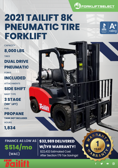 2021 TAILIFT 8K PNEUMATIC TIRE FORKLIFT