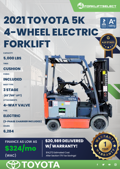 2021 TOYOTA 5K 4- WHEEL ELECTRIC FORKLIFT