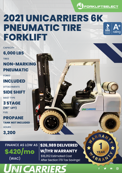 2021 UNICARRIERS 6K PNEUMATIC TIRE FORKLIFT