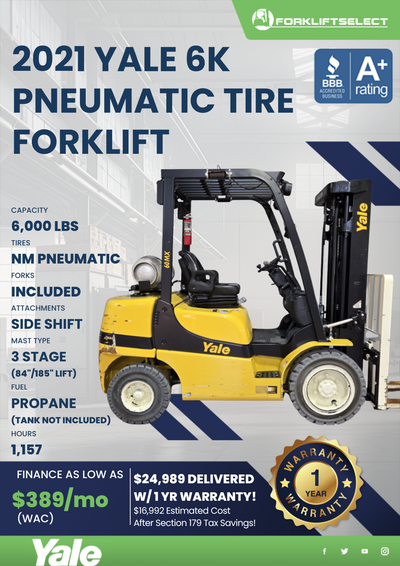 2021 YALE 6K PNEUMATIC TIRE FORKLIFT