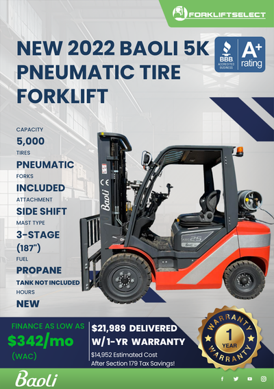 2022 BAOLI 5K PNEUMATIC TIRE FORKLIFT