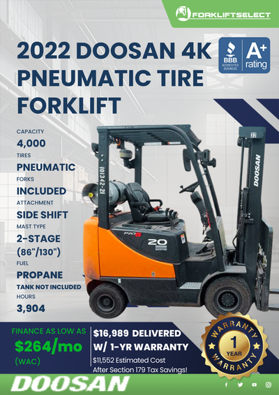 2022 DOOSAN 4K PNEUMATIC TIRE FORKLIFT