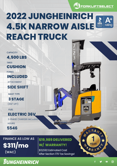 2022 JUNGHEINRICH 4.5K NARROW AISLE REACH TRUCK