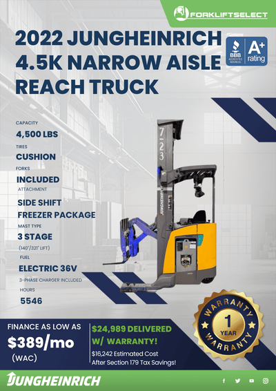 2022 JUNGHEINRICH 4.5K NARROW AISLE REACH TRUCK