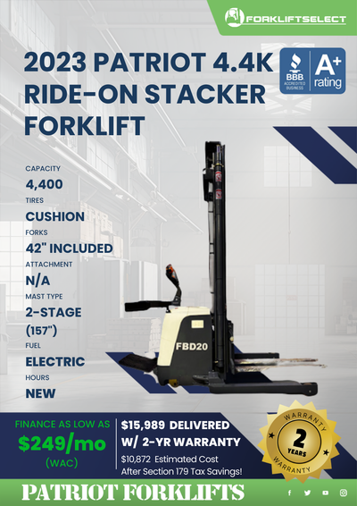 2023 PATRIOT 4.4K RIDE-ON STACKER FORKLIFT