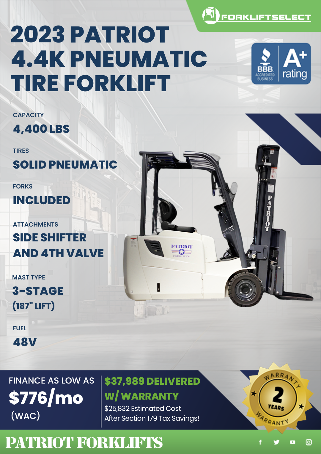 2023 PATRIOT 4.4K PNEUMATIC TIRE FORKLIFT
