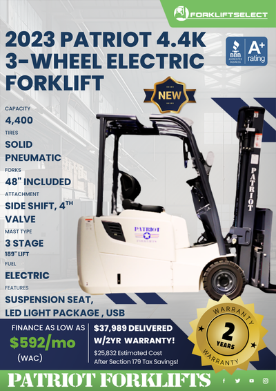 2023 PATRIOT 4.4K 3-WHEEL ELECTRIC FORKLIFT