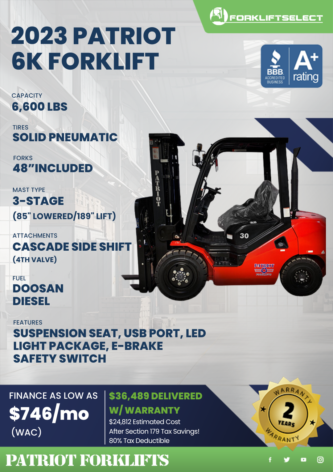 2023 PATRIOT 7K PNEUMATIC TIRE FORKLIFT