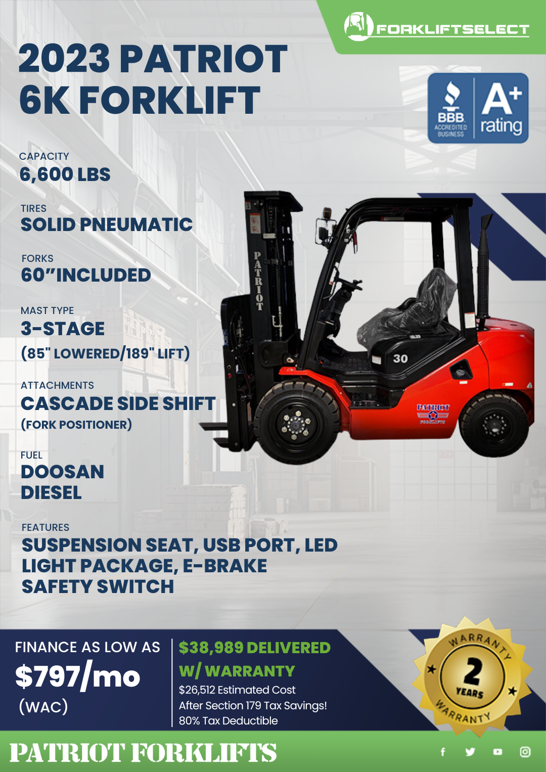 2023 PATRIOT 7K PNEUMATIC TIRE FORKLIFT