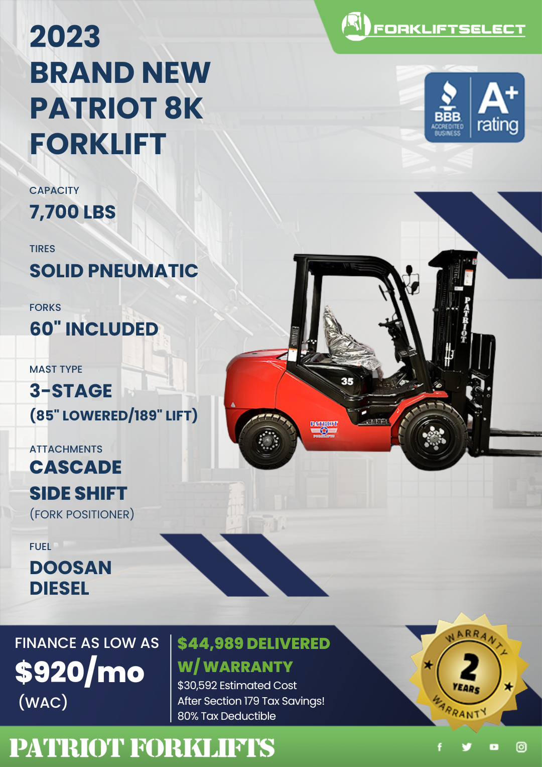 2023 PATRIOT 8K PNEUMATIC TIRE FORKLIFT