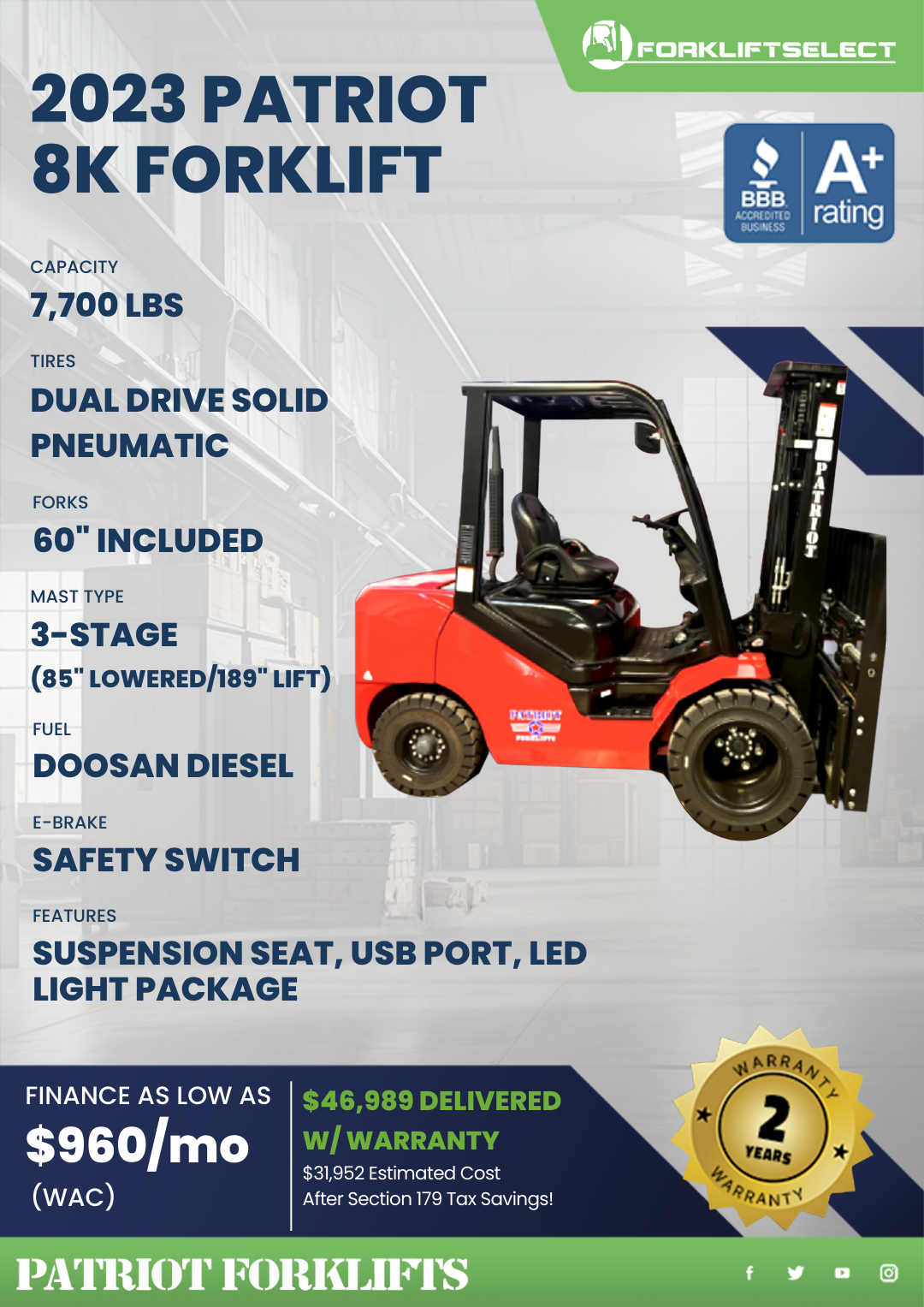 2023 PATRIOT 8K PNEUMATIC TIRE FORKLIFT