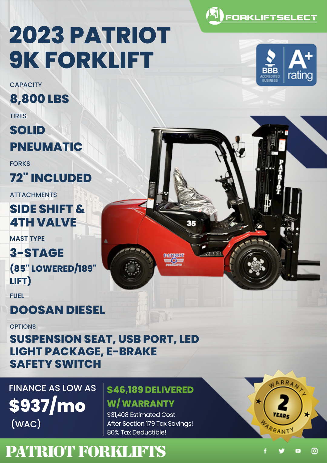 2023 PATRIOT 9K PNEUMATIC TIRE FORKLIFT