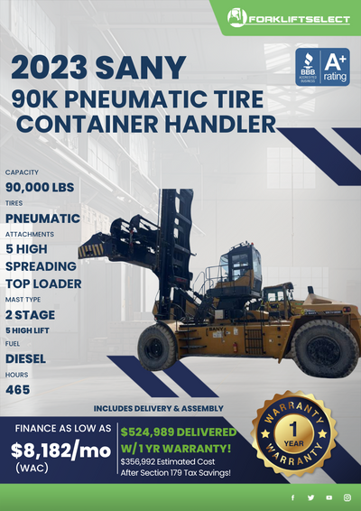 2023 SANY 90K PNEUMATIC TIRE CONTAINER HANDLER