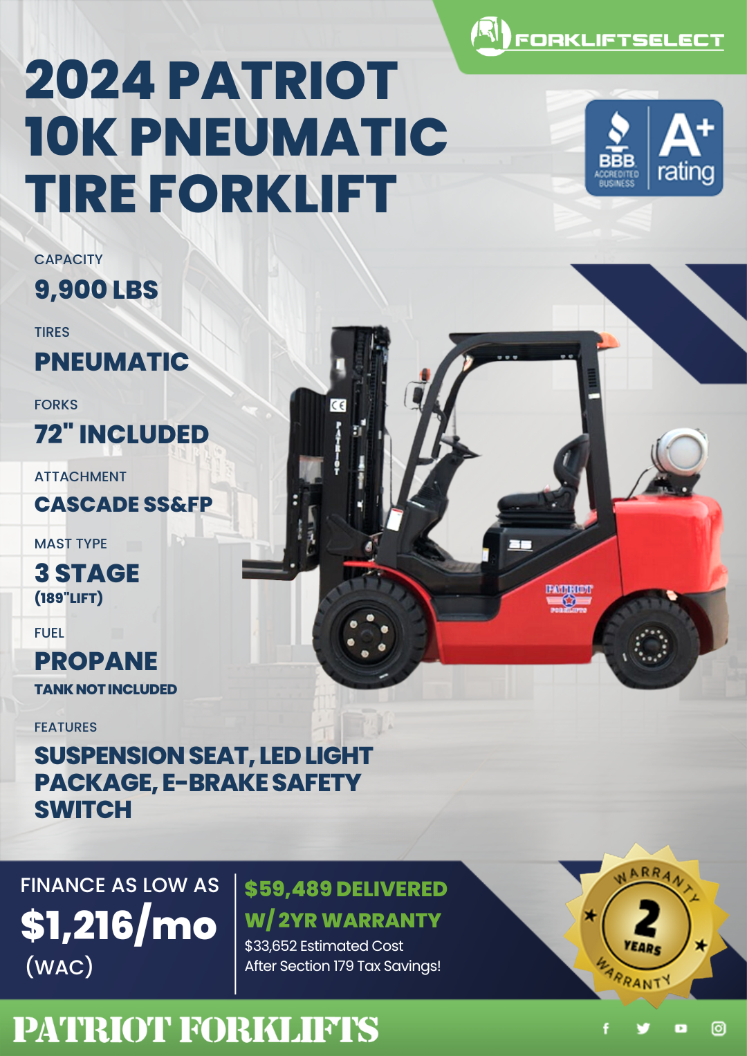 2024 PATRIOT 10K PNEUMATIC TIRE FORKLIFT