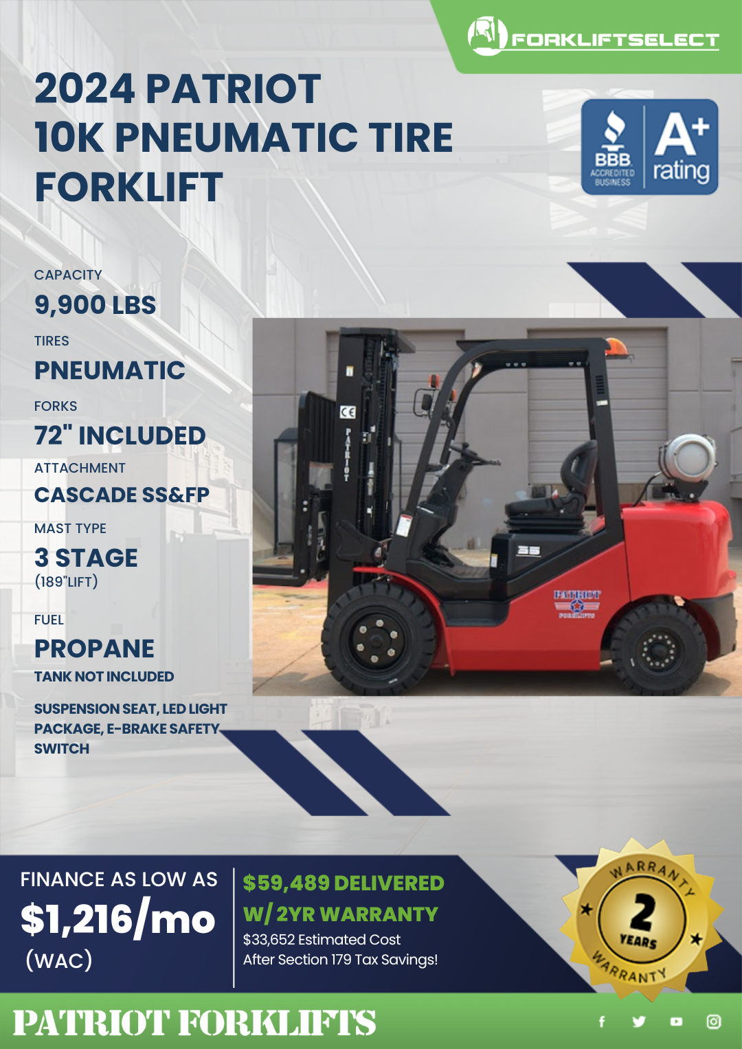 2023 PATRIOT 10K PNEUMATIC TIRE FORKLIFT