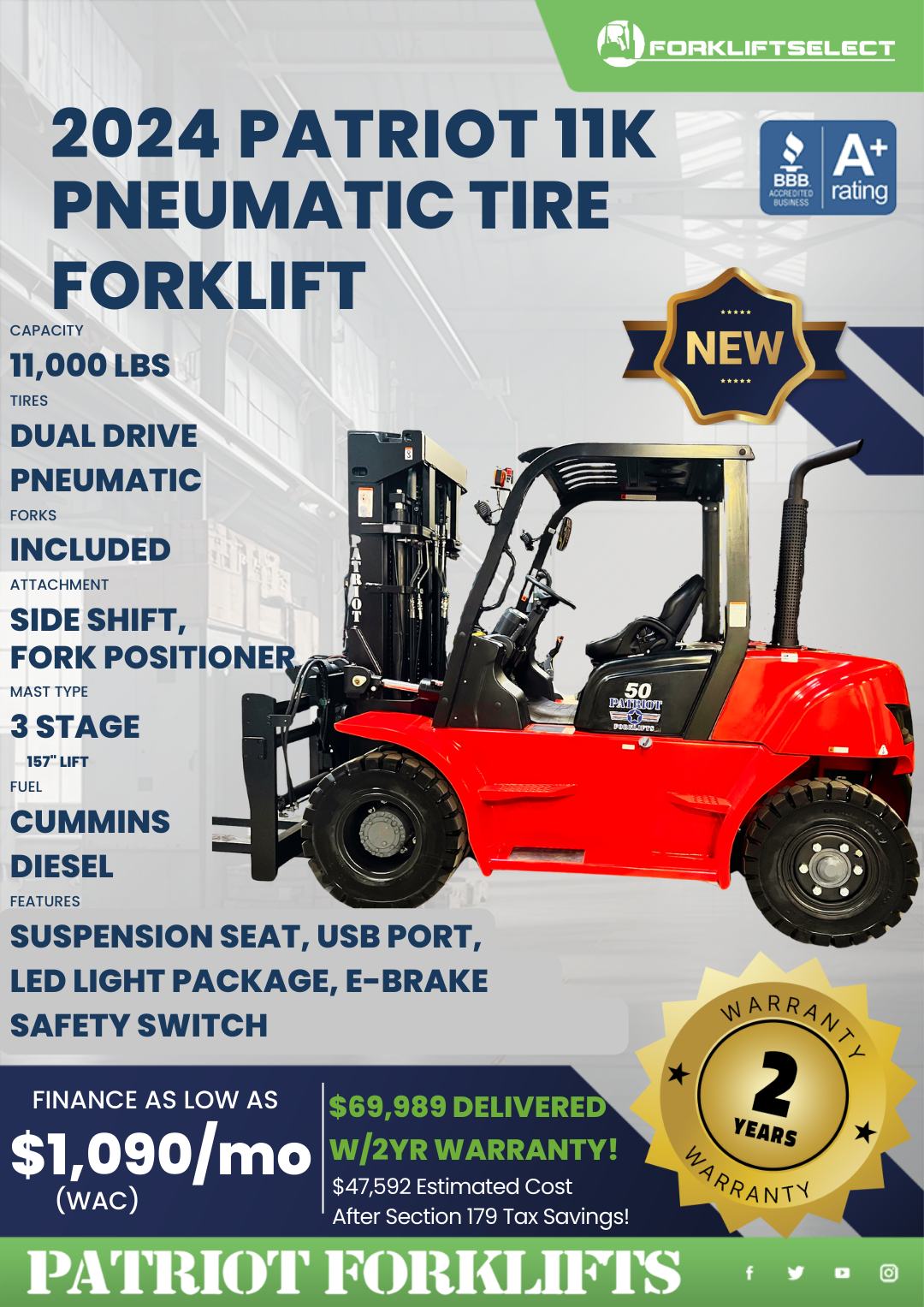 2024 PATRIOT 11K PNEUMATIC TIRE FORKLIFT