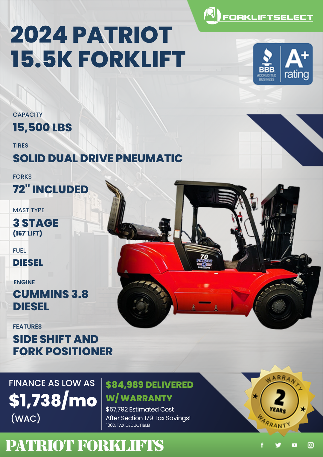 2024 PATRIOT 15.5K PNEUMATIC TIRE FORKLIFT