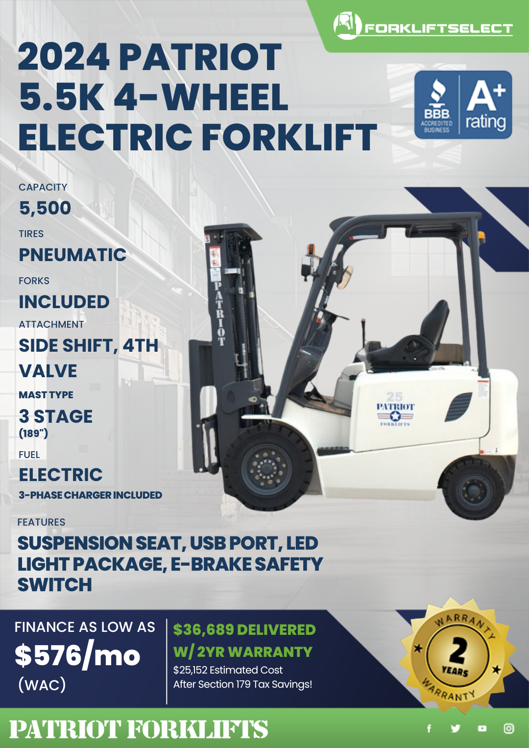2024 PATRIOT 5.5K PNEUMATIC TIRE FORKLIFT