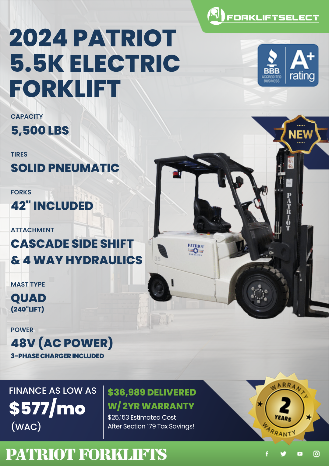 2024 PATRIOT 5.5K PNEUMATIC TIRE FORKLIFT