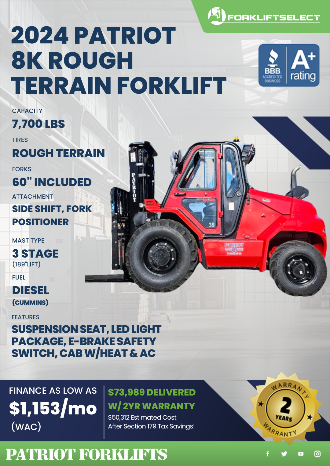 2024 PATRIOT 8K ROUGH TERRAIN FORKLIFT