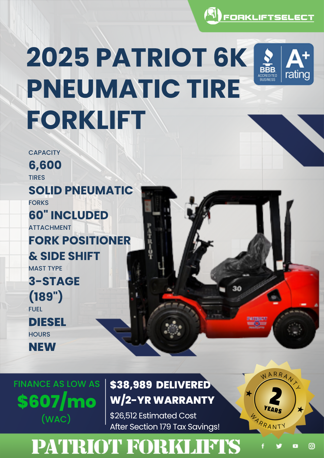 2025 PATRIOT 6K PNEUMATIC TIRE FORKLIFT