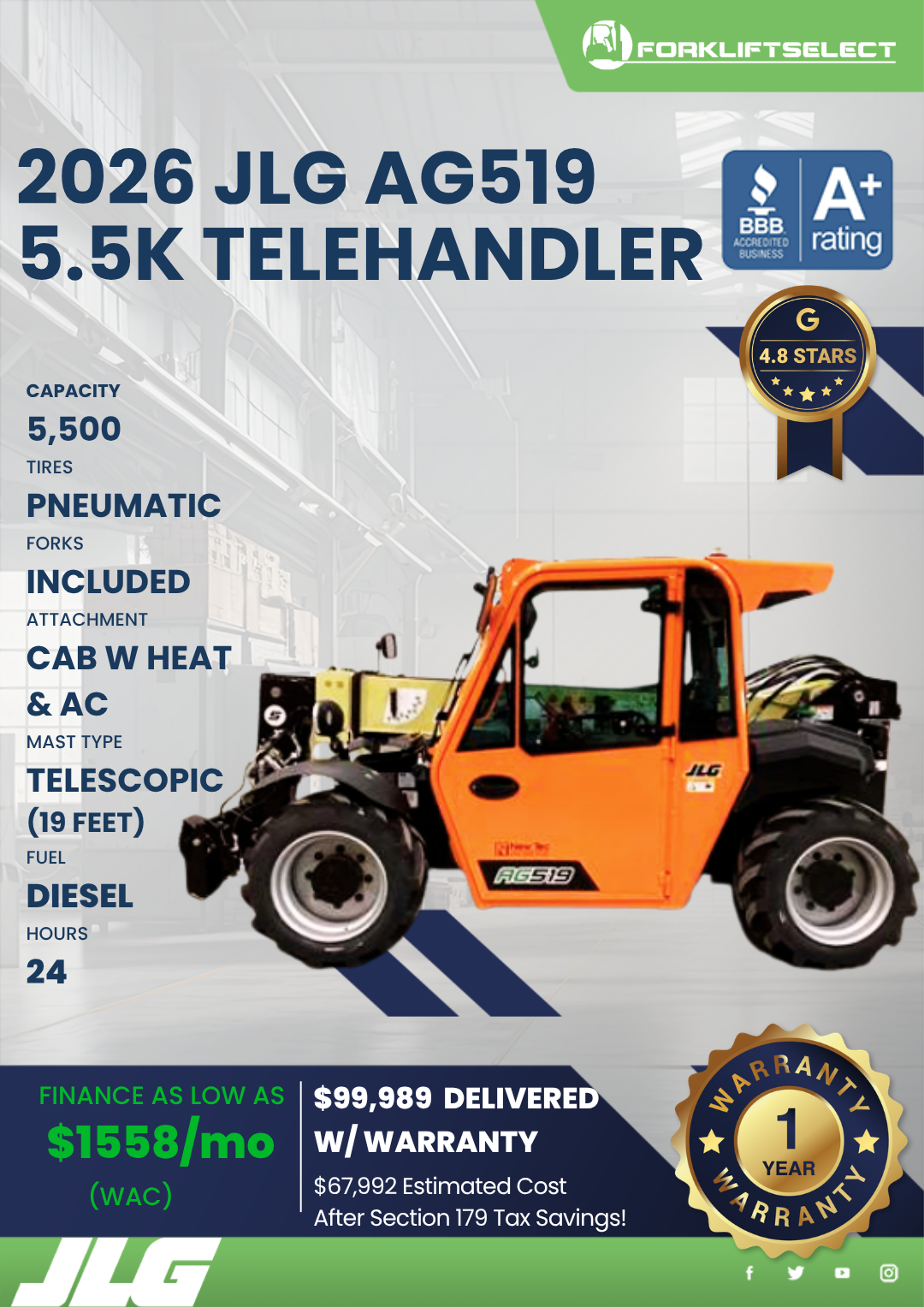 2026 JLG AG519 5.5K TELEHANDLER