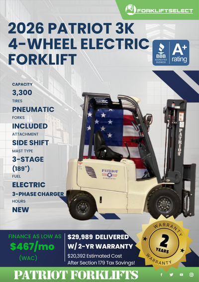 2026 PATRIOT 3K 4- WHEEL ELECTRIC FORKLIFT