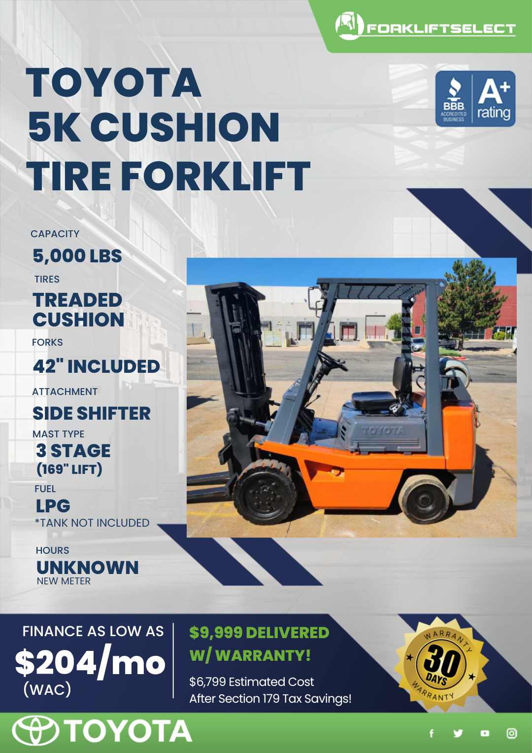 1986 Toyota 5k Cushion Tire Forklift