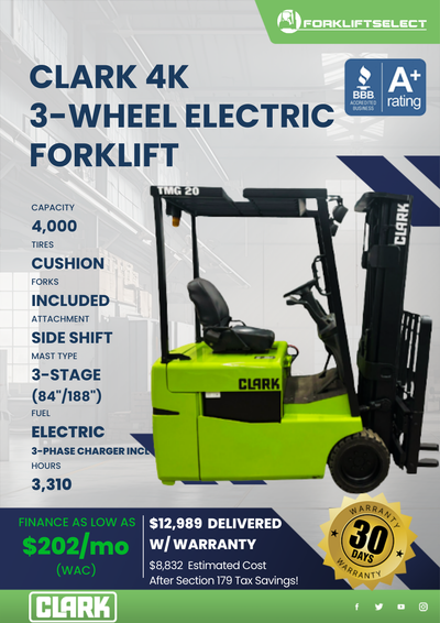 1999 CLARK 4K 3-WHEEL ELECTRIC FORKLIFT