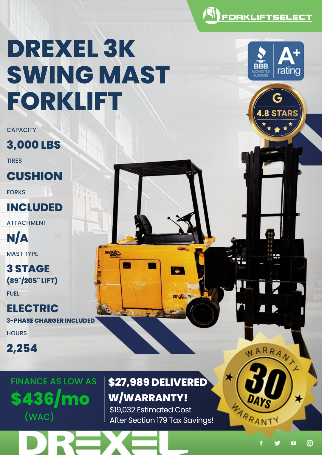 DREXEL 3K SWING MAST FORKLIFT