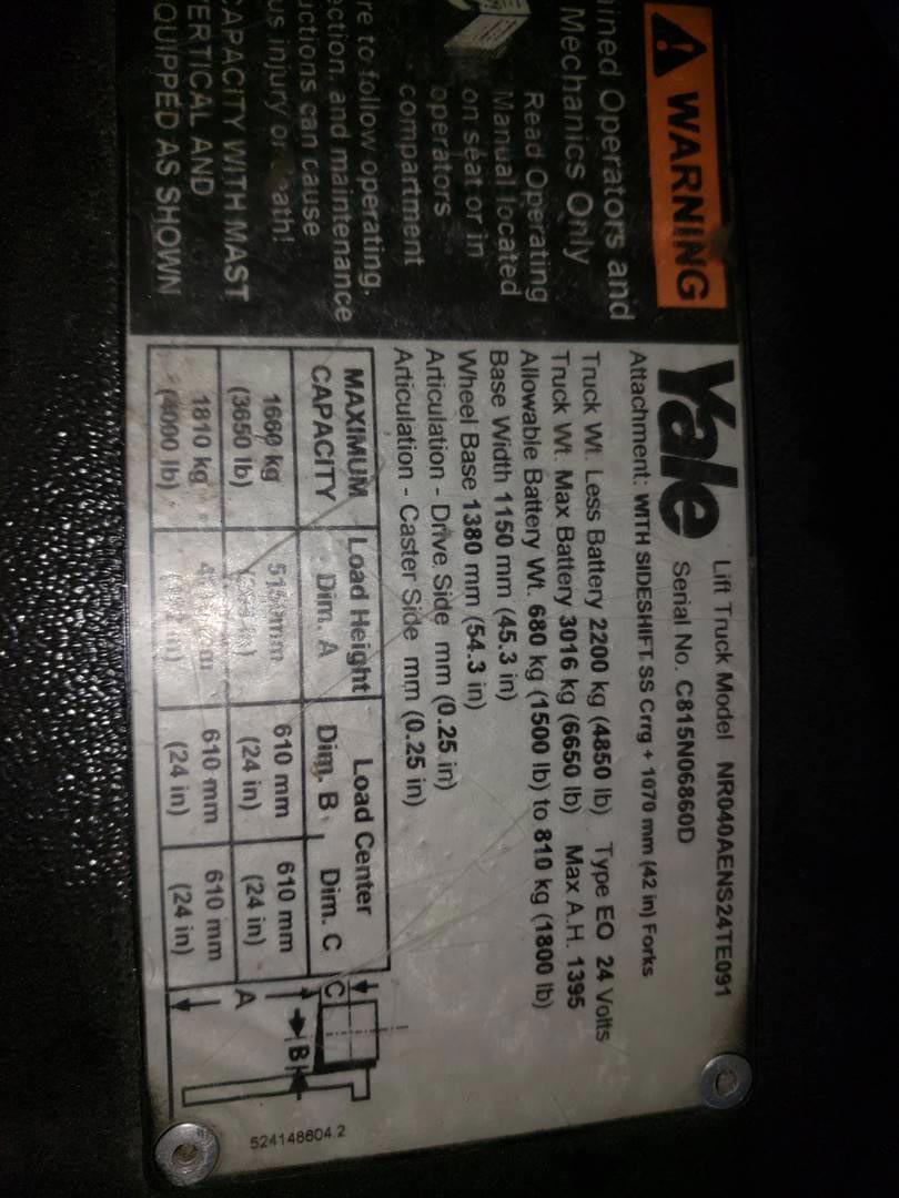 2006 YALE 4K CUSHION TIRE NARROW AISLE SINGLE REACH