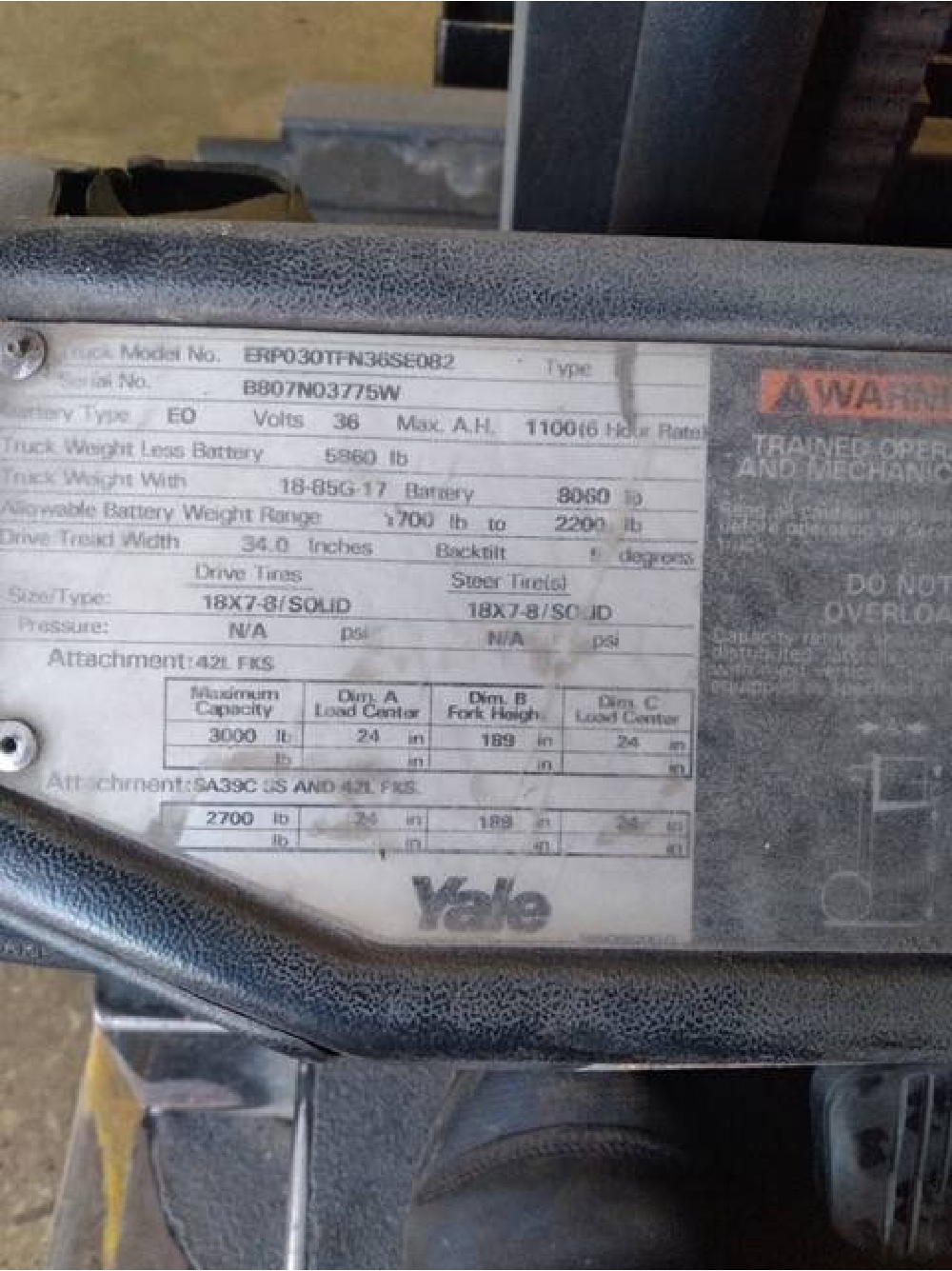 1999 Electric Yale Erp030 Electric Pneumatic Tire 3 & 4 Wheel Sit Down